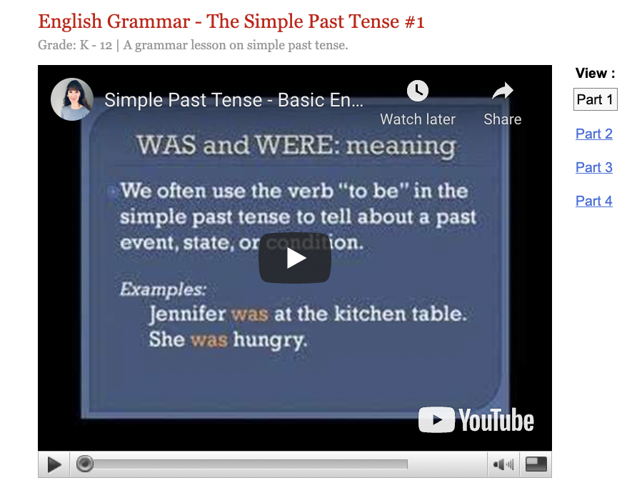 Basic English Grammar - The Simple Past Tense #1 Instructional Video