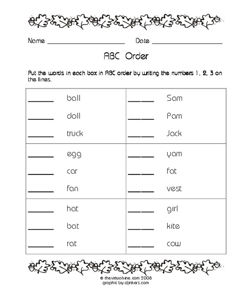 ABC Order Worksheet