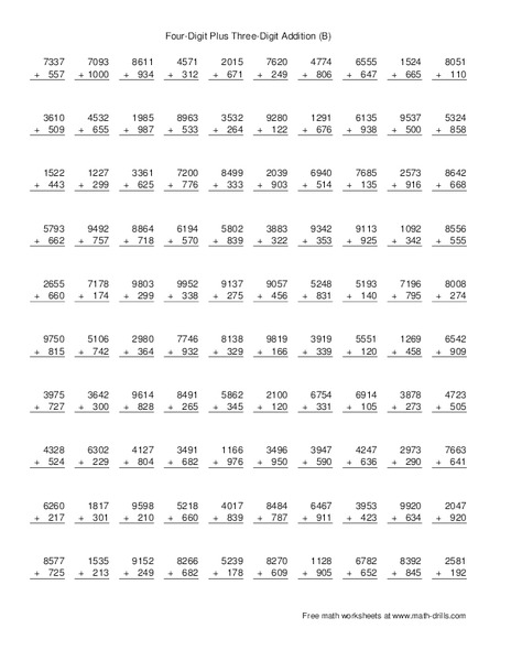 Four-Digit Plus Three-Digit Addition (B) Lesson Plan