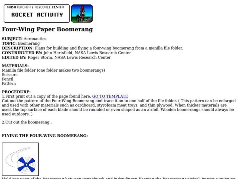 Four-Wing Paper Boomerang Lesson Plan