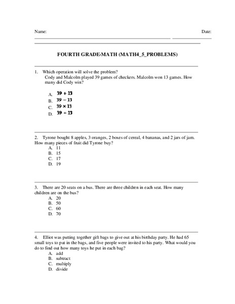 Fourth grade math review Lesson Plan