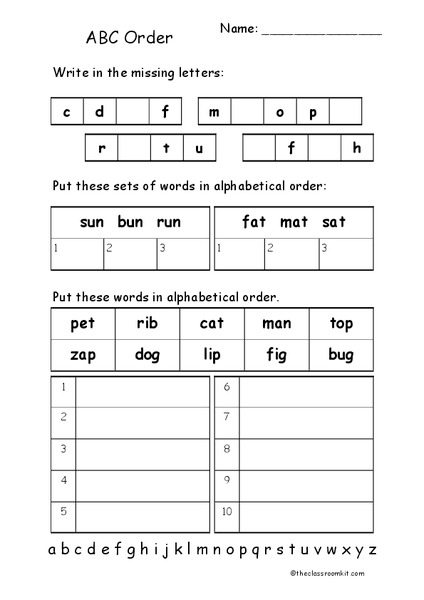 ABC Order Worksheet