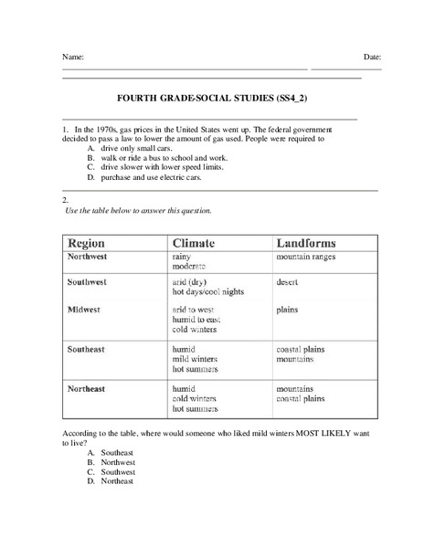 Fourth Grade Social Studies Lesson Plan