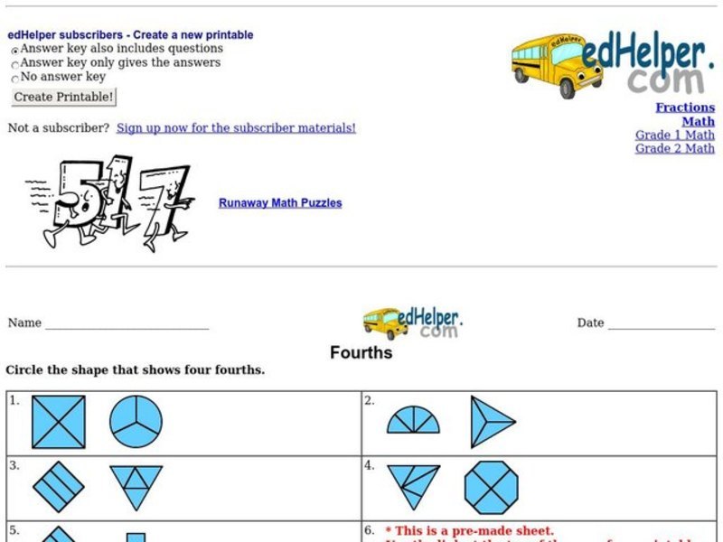 Fourths Worksheet