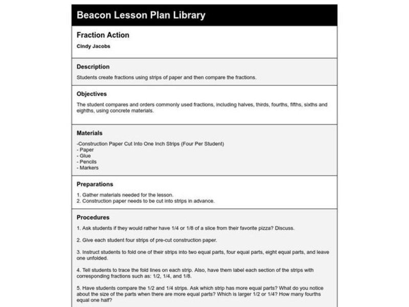 Fraction Action Lesson Plan