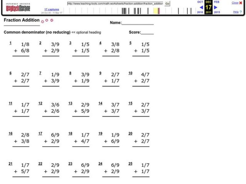 Fraction Addition Worksheet