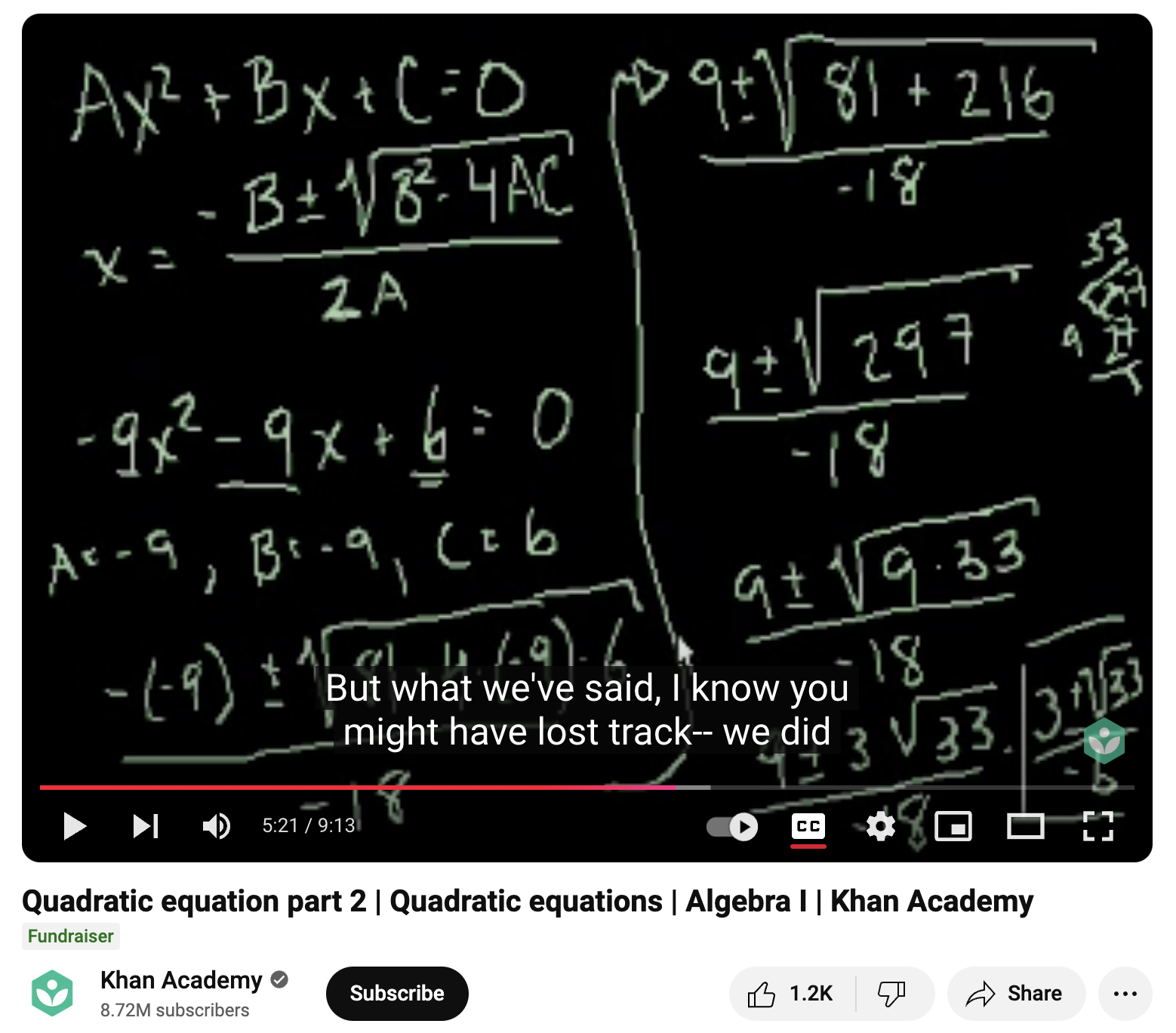 Quadratic Equation Part 2, Quadratic Equations, Algebra I Instructional Video