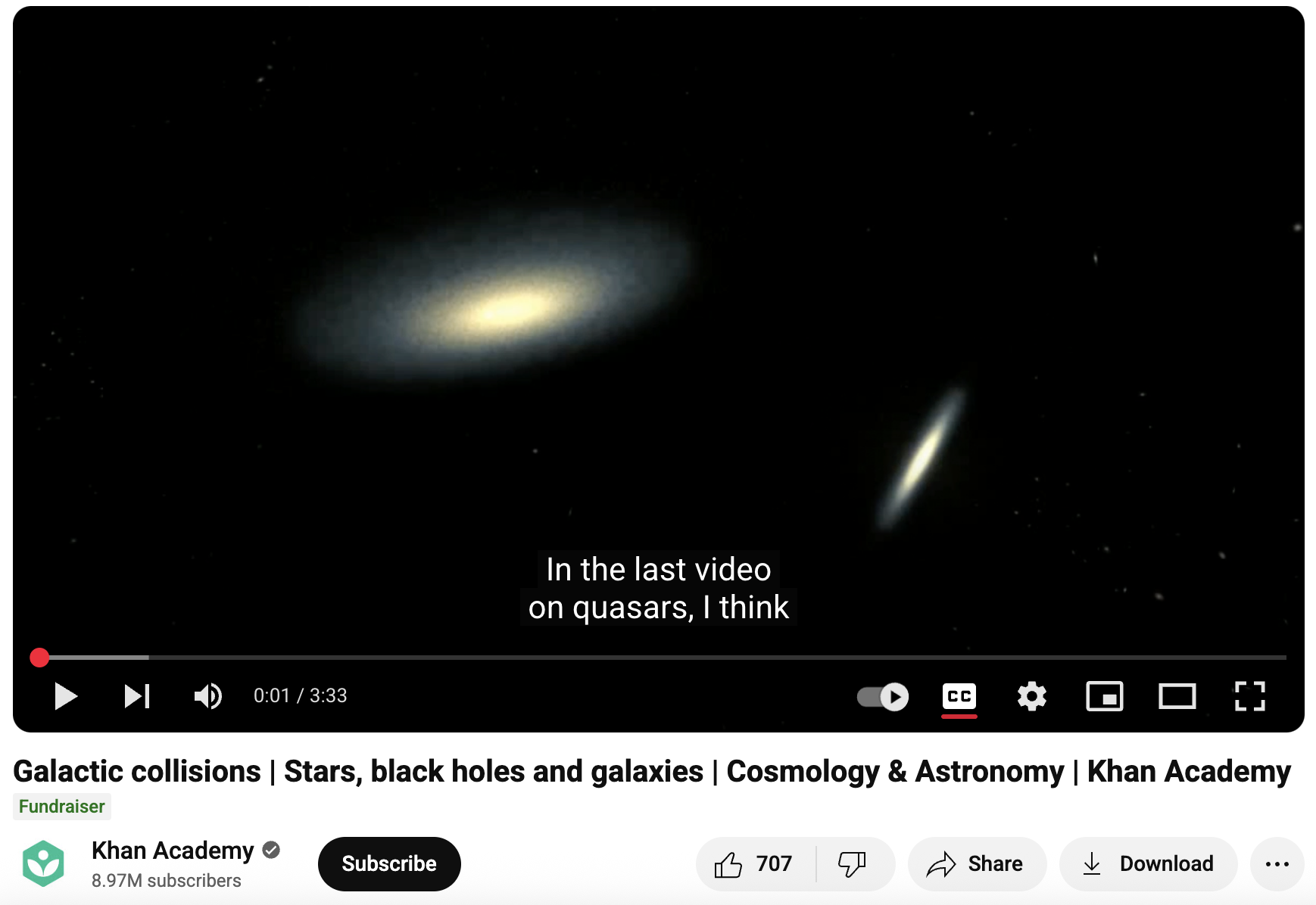 Galactic Collisions, Stars, Black Holes and Galaxies, Cosmology and Astronomy Instructional Video