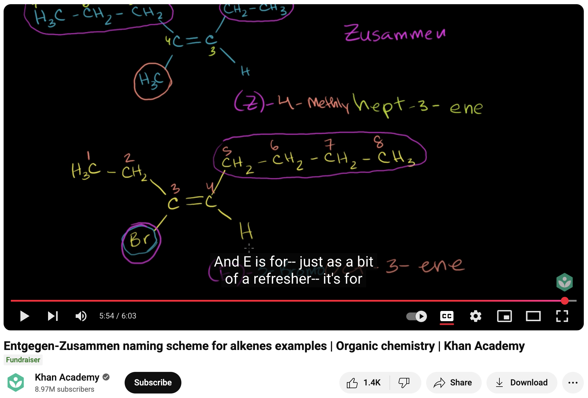 Entegegen-Zusammen Naming Scheme for Alkene Examples, Organic Chemistry Instructional Video