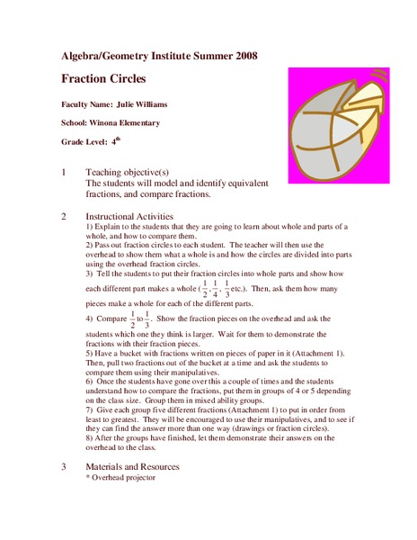 Fraction Circles Lesson Plan