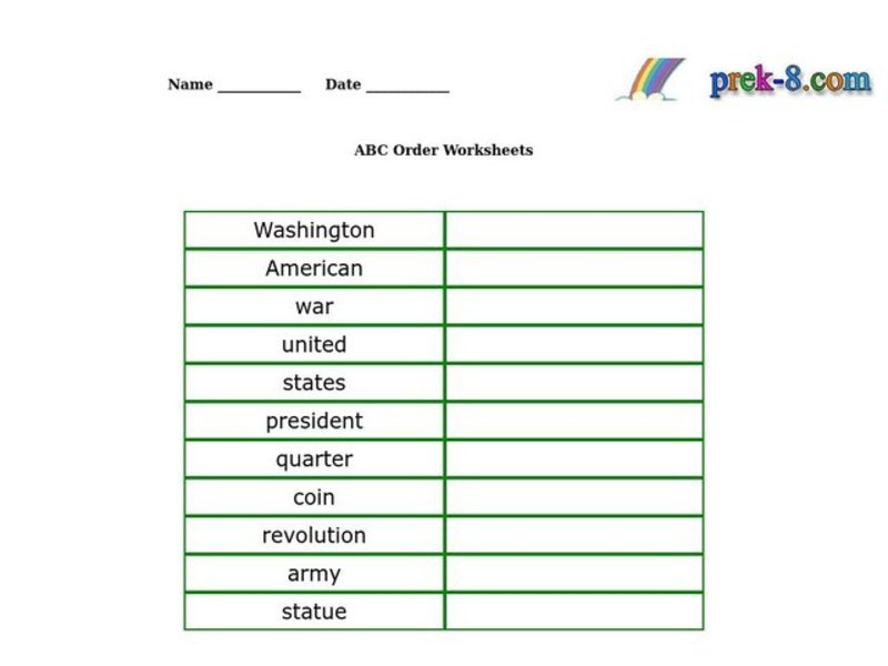 ABC Order Worksheet