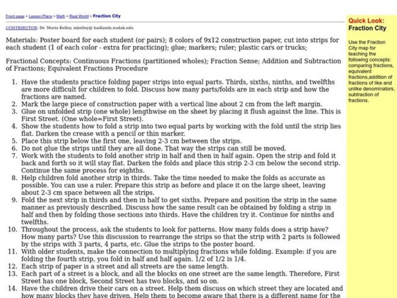 Fraction City Lesson Plan