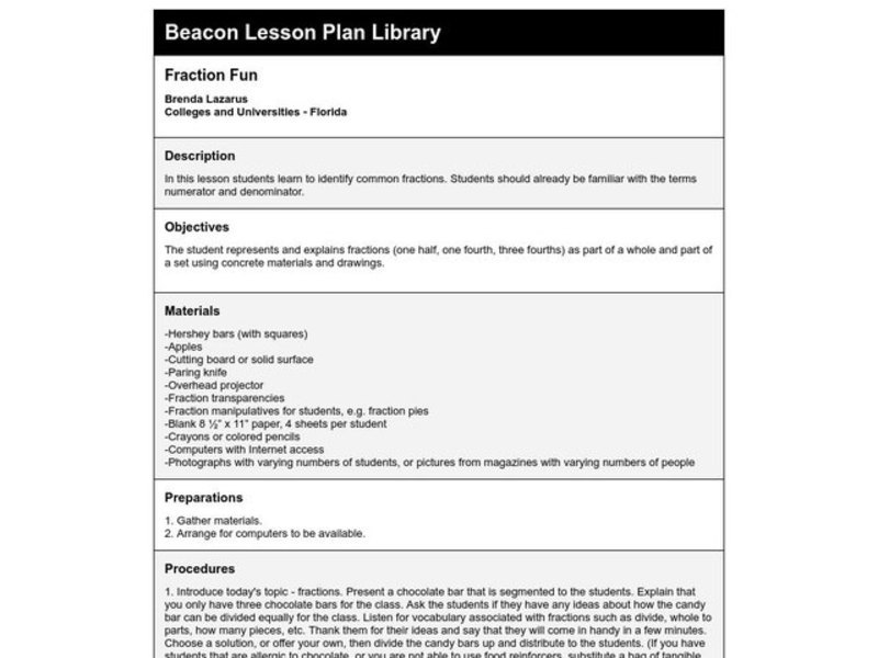 Fraction Fun Lesson Plan