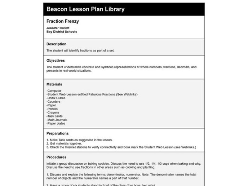 Fraction Frenzy Lesson Plan