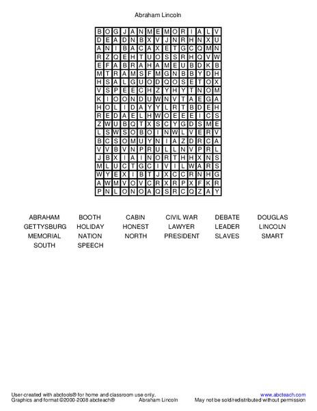 Abe Lincoln Worksheet