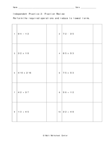 Fraction Review Worksheet