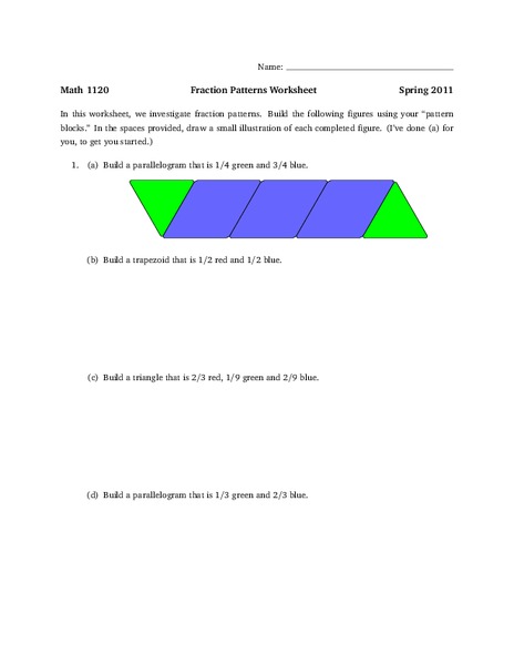 Fraction Patterns Worksheet Worksheet