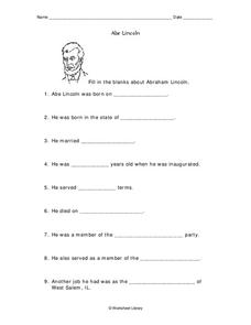 Abe Lincoln Worksheet