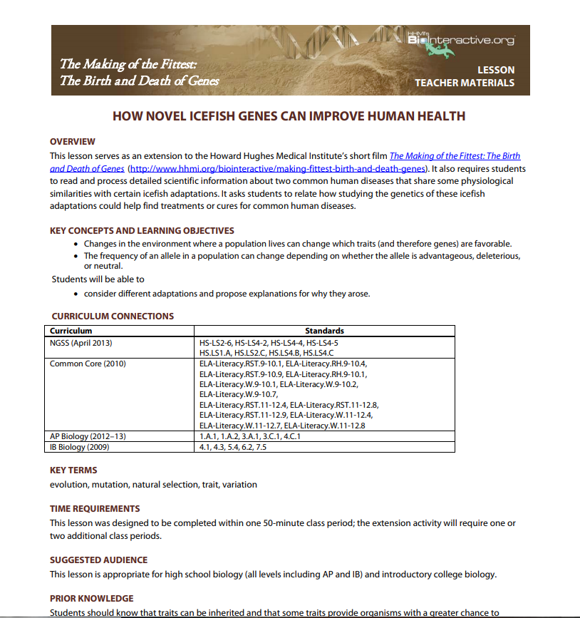 How Novel Icefish Genes Can Improve Human Health Lesson Plan