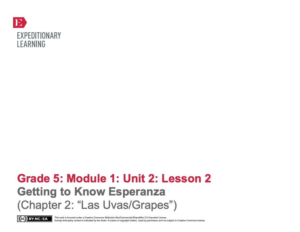 Getting to Know Esperanza (Chapter 2: "Las Uvas/Grapes") Lesson Plan