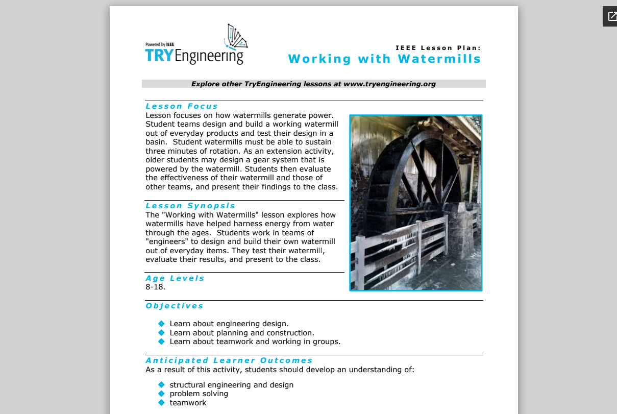 Working with Watermills Lesson Plan