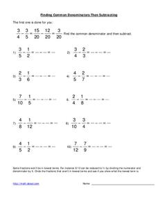 Fraction subtraction Worksheet