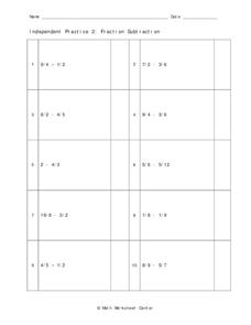 Fraction Subtraction Worksheet