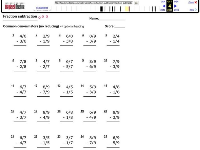 Fraction Subtraction Worksheet