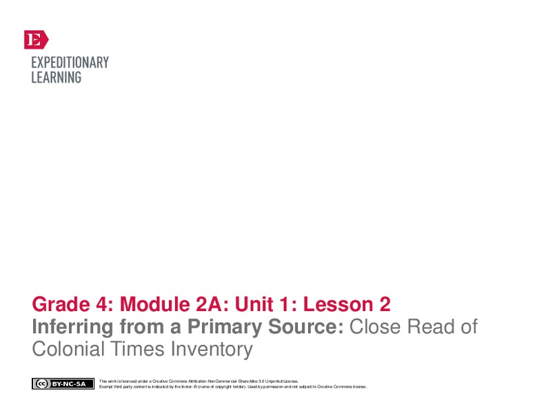Inferring from a Primary Source: Close Read of Colonial Times Inventory Lesson Plan