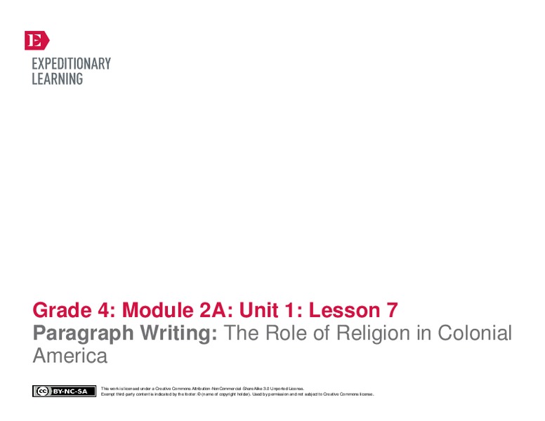 Paragraph Writing: The Role of Religion in Colonial America Lesson Plan