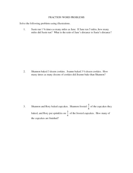 Fraction Word Problems Worksheet