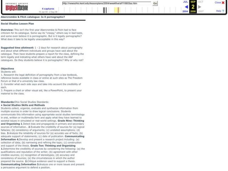 Abercrombie & Fitch Catalogue: Is it Pornographic? Lesson Plan