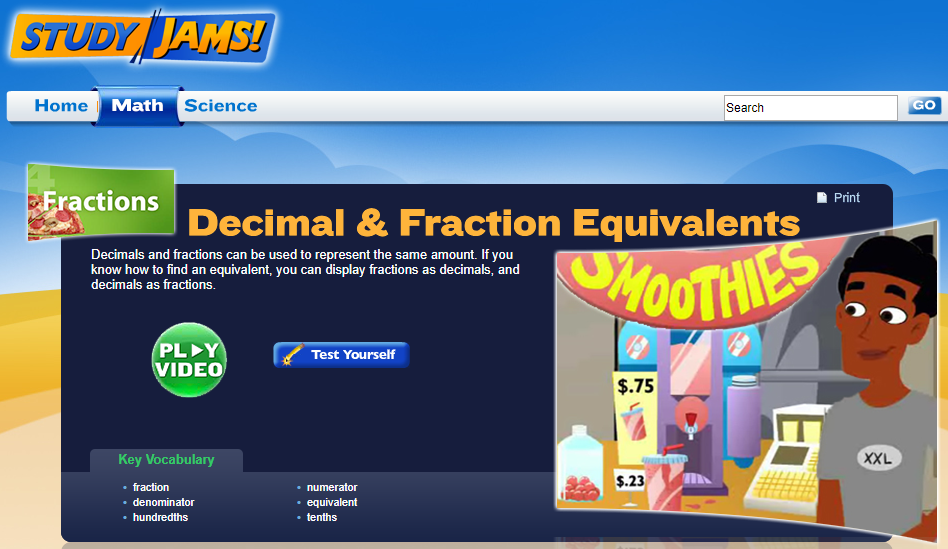 Study Jams! Decimal &amp; Fraction Equivalents Interactive