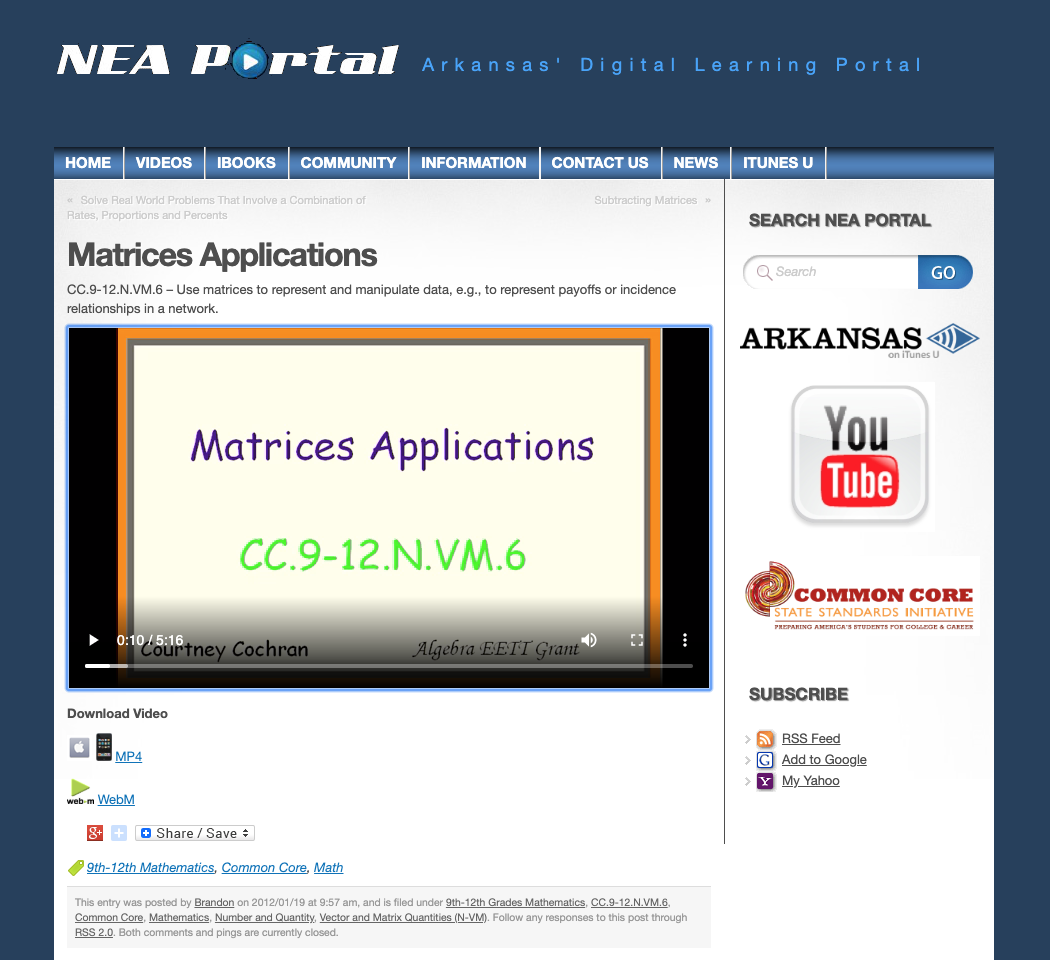 Matrices Applications Instructional Video