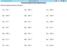Fraction/ Decimal Worksheet 3 Worksheet