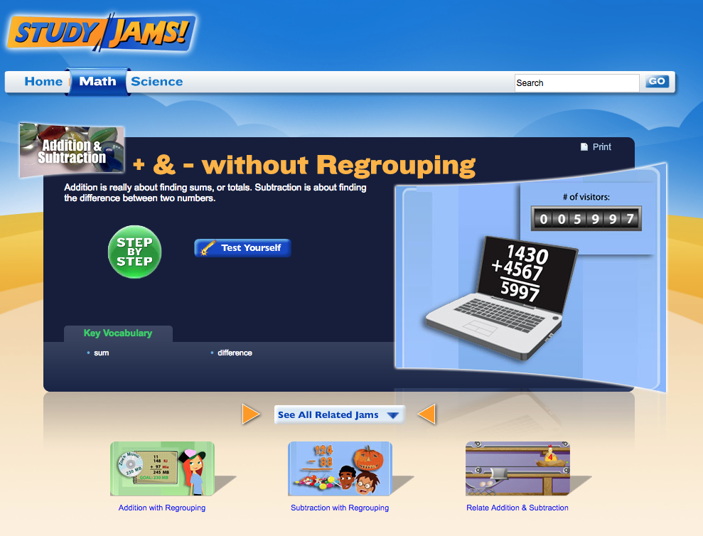 Study Jams! + and - Without Regrouping Interactive