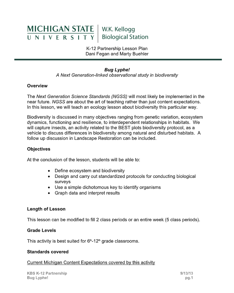 Bug Lyphe! Lesson Plan