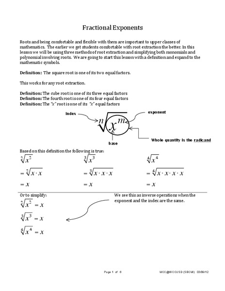 Fractional Exponents Lesson Plan