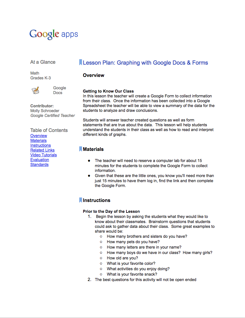 Graphing with Google Docs &amp; Forms Lesson Plan