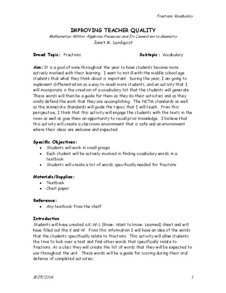 Fractions Lesson Plan