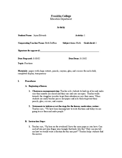 Fractions Lesson Plan