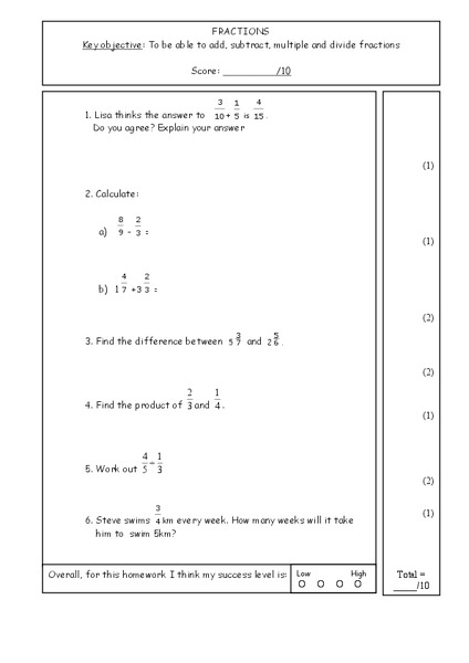 Fractions Worksheet