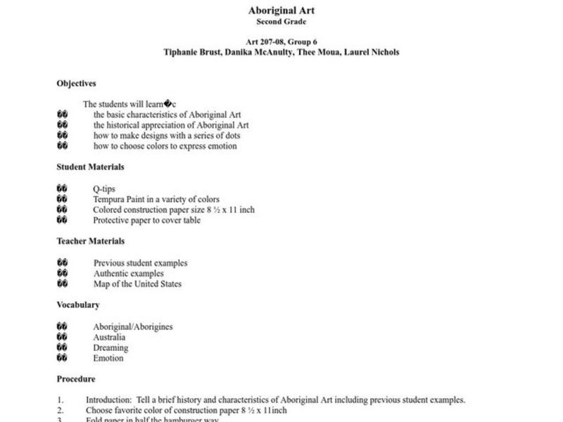 Aboriginal Art Lesson Plan