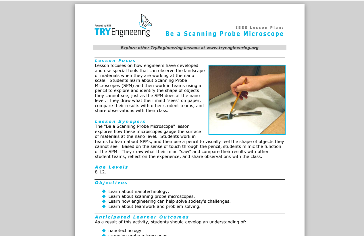 Be a Scanning Probe Microscope Lesson Plan