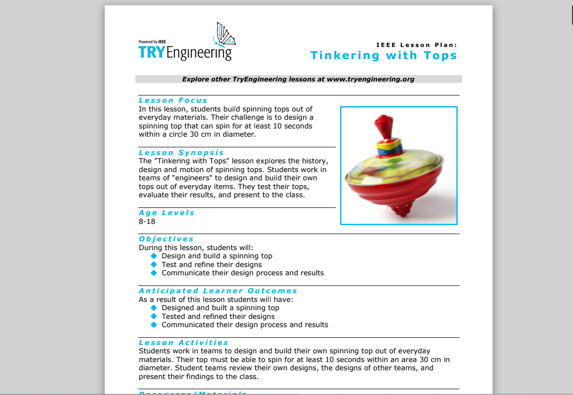 Tinkering with Tops Lesson Plan