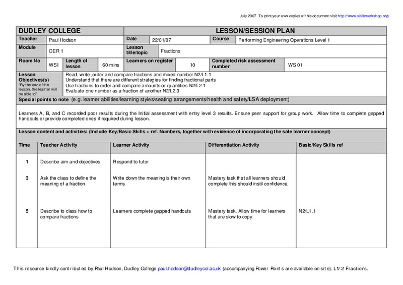 Fractions Worksheet