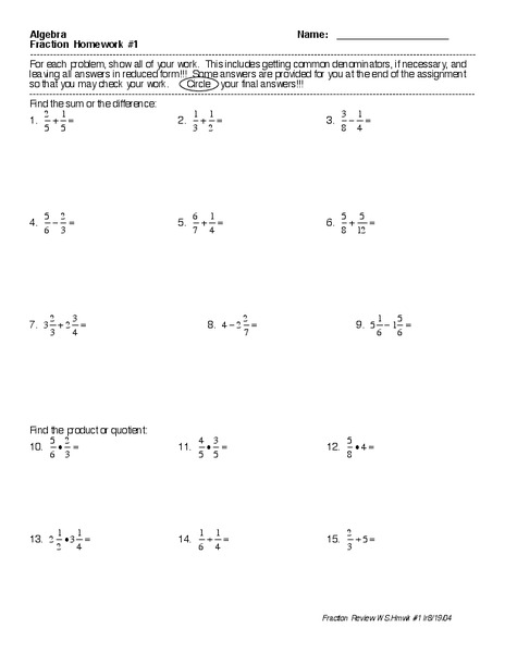 Fractions Worksheet