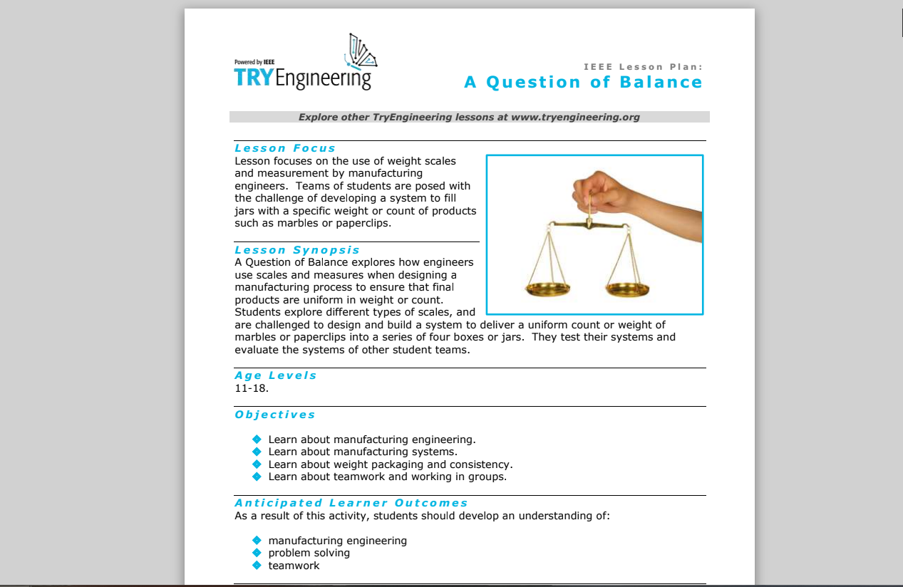 A Question of Balance Lesson Plan