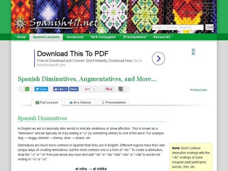 Spanish Diminutives, Augmentatives, and More… Lesson Plan