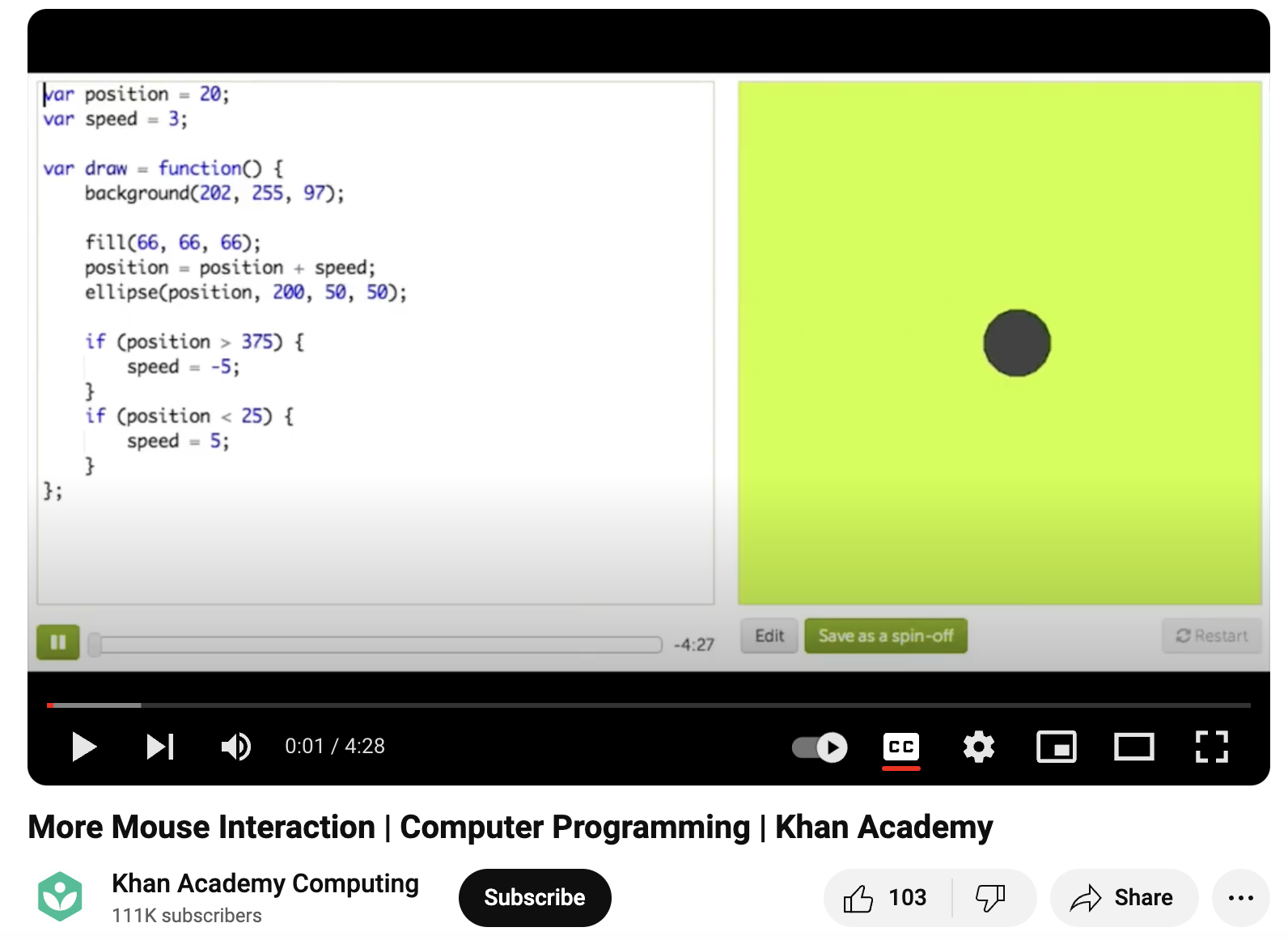 More Mouse Interaction, Computer Programming Instructional Video